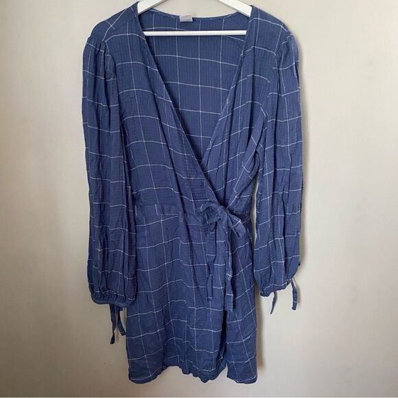 Melrose & Market Dress Long Sleeve Plaid Blue Mini Casual - Picture 12 of 12
